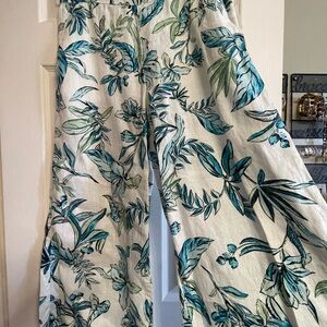 Floral Print Wide-Leg cropped linen Pants